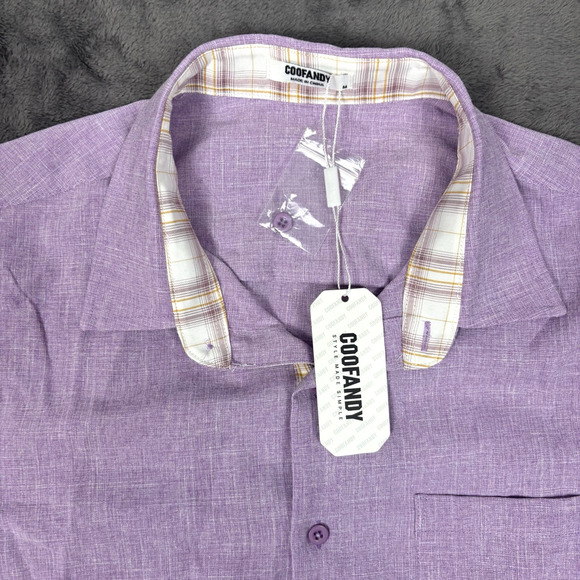 NWT COOFANDY Mens Linen Short Sleeve Summer Button Down Beach Shirt Purple M - Picture 3 of 5